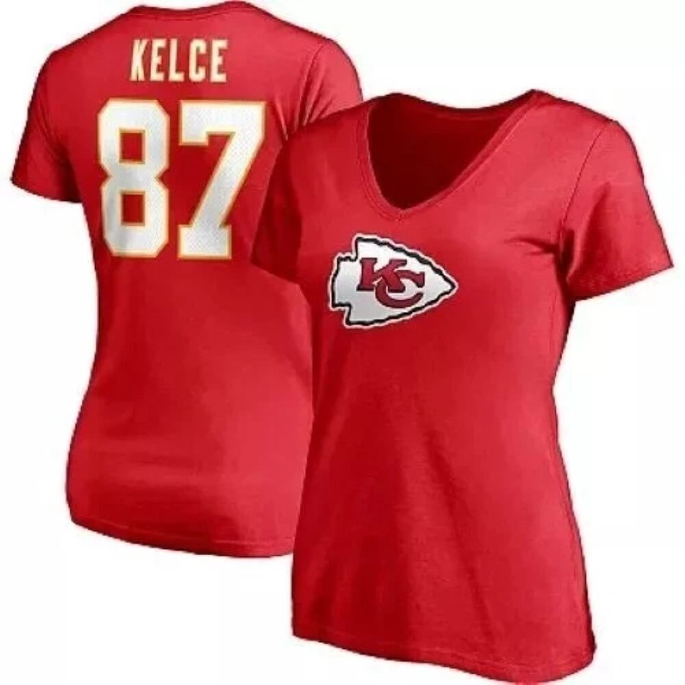 Women's Fanatics Travis Kelce Red Kansas City Chiefs V-Neck T-Shirt XL New w/tag